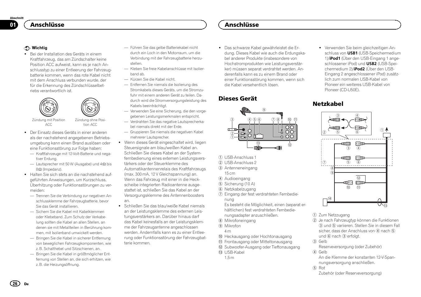 Deutsch, Dieses gerät, Netzkabel | Anschlüsse | Pioneer DEH-80PRS User Manual | Page 26 / 44