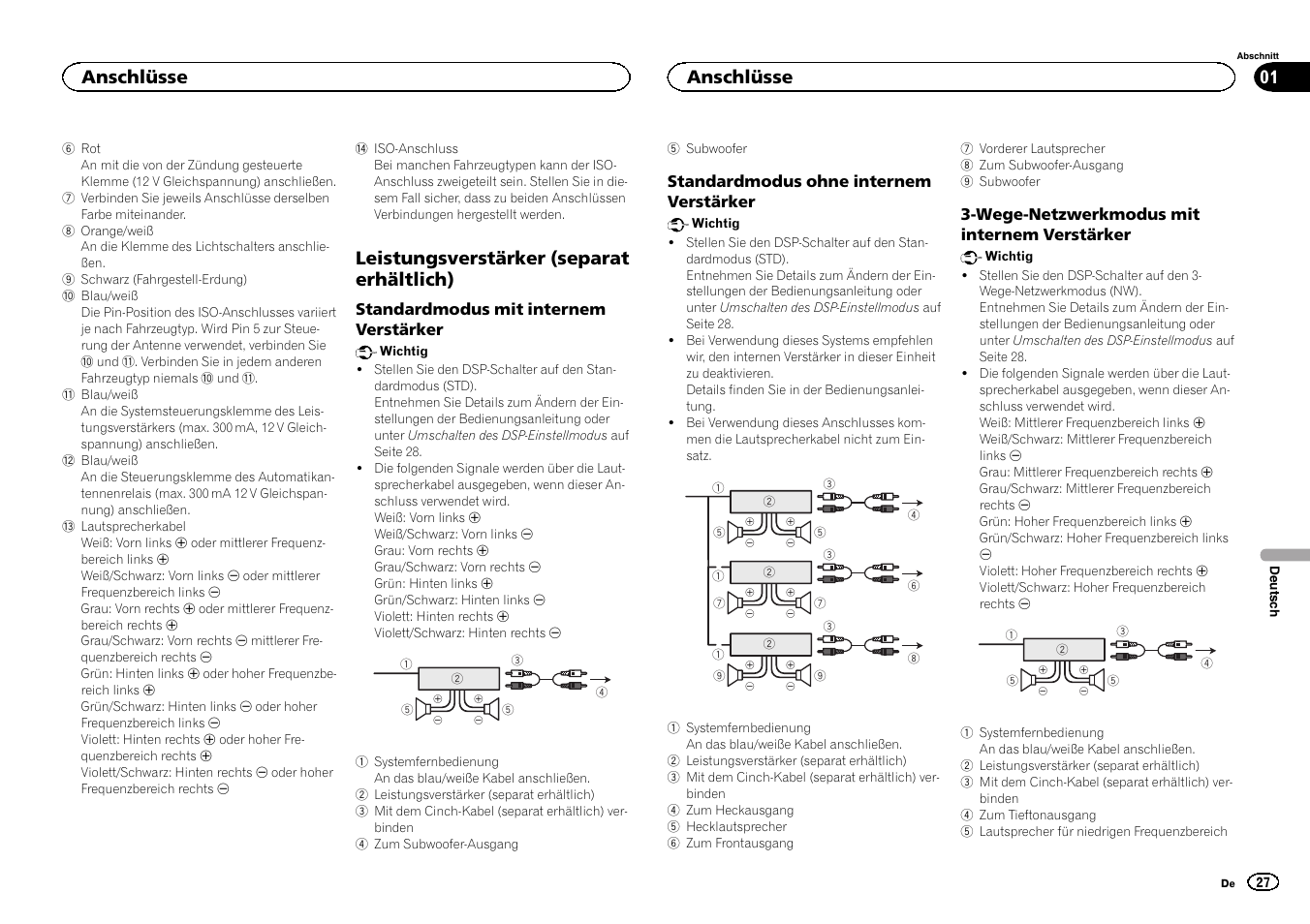 Leistungsverstärker (separat erhältlich), Anschlüsse | Pioneer DEH-80PRS User Manual | Page 27 / 44