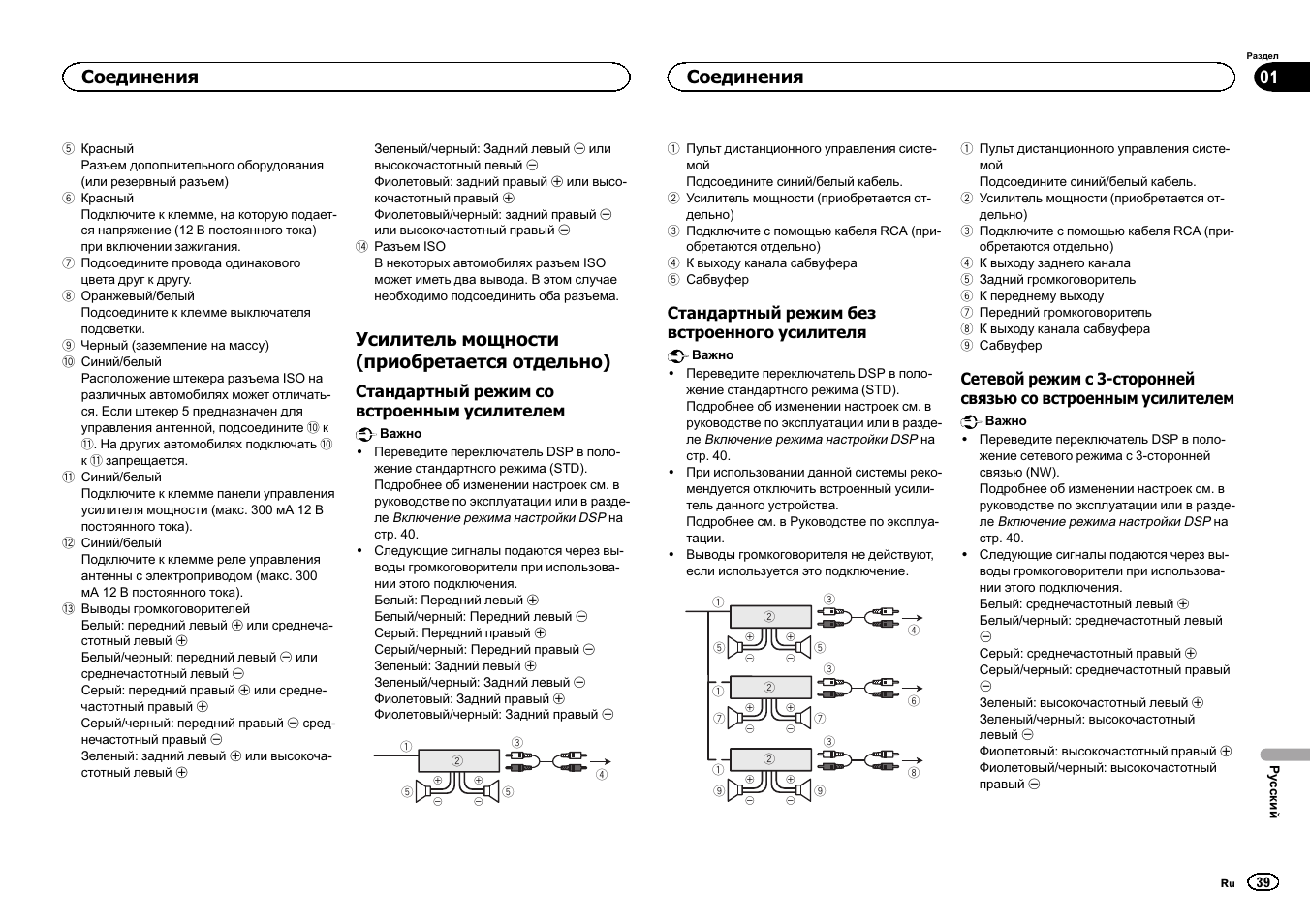 Усилитель мощности (приобретается отдельно), Соединения | Pioneer DEH-80PRS User Manual | Page 39 / 44