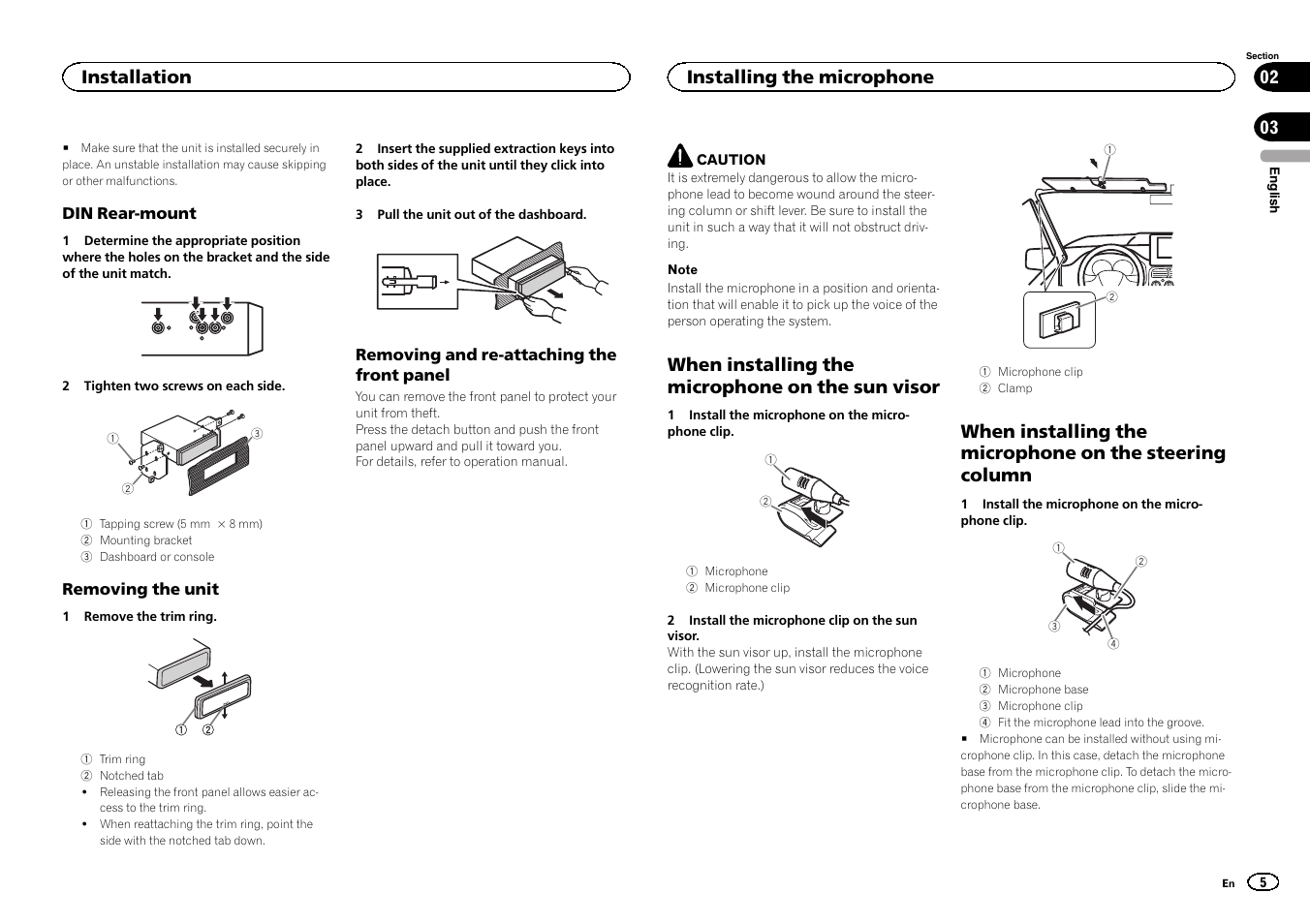 When installing the microphone on the sun visor, Installation, Installing the microphone | Pioneer DEH-80PRS User Manual | Page 5 / 44