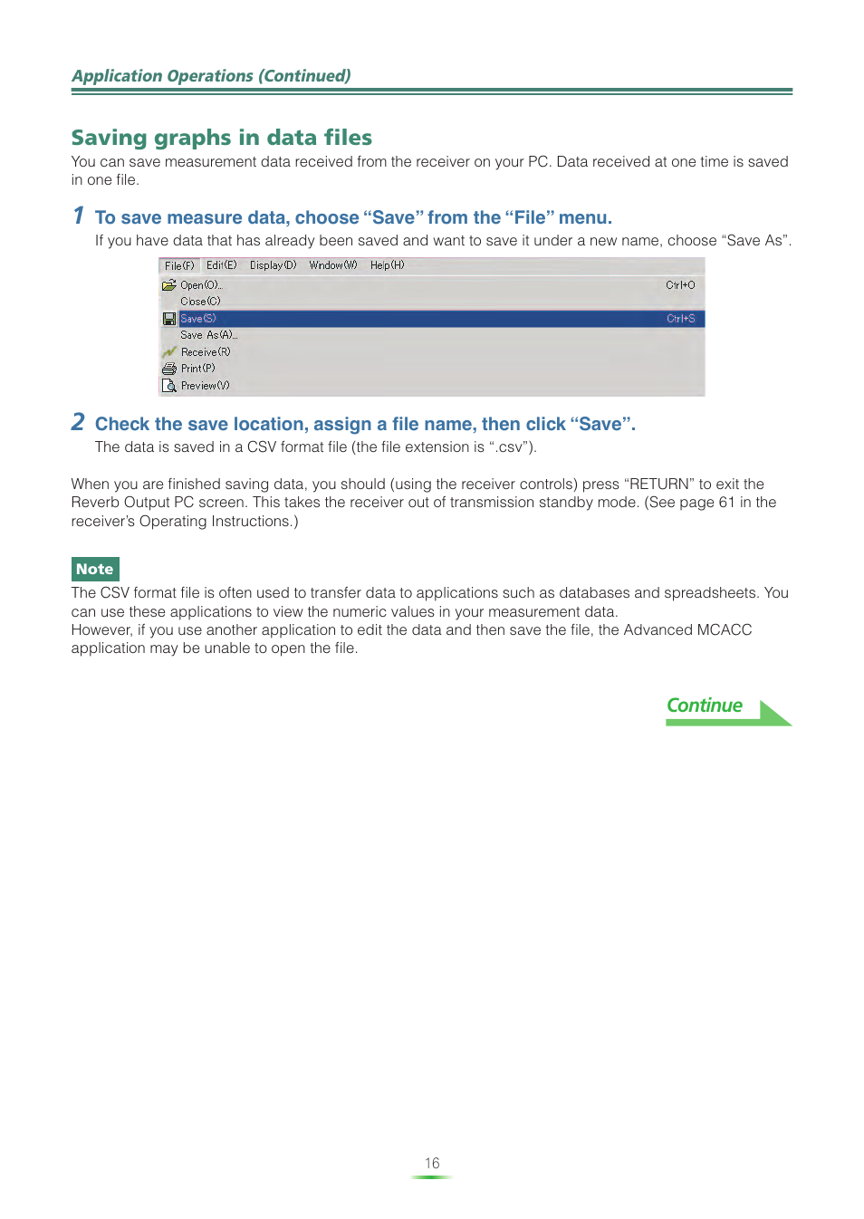 Ement data in a file (see, Saving graphs in data files | Pioneer VSX-LX60 User Manual | Page 16 / 38