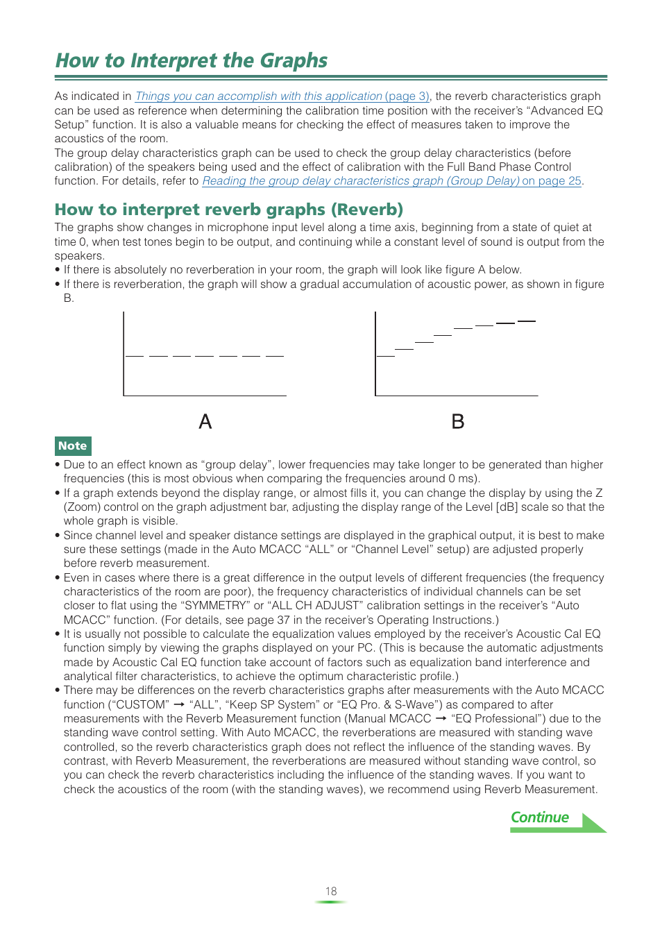 For details, see, How to interpret the graphs, How to interpret reverb graphs (reverb) | Continue | Pioneer VSX-LX60 User Manual | Page 18 / 38