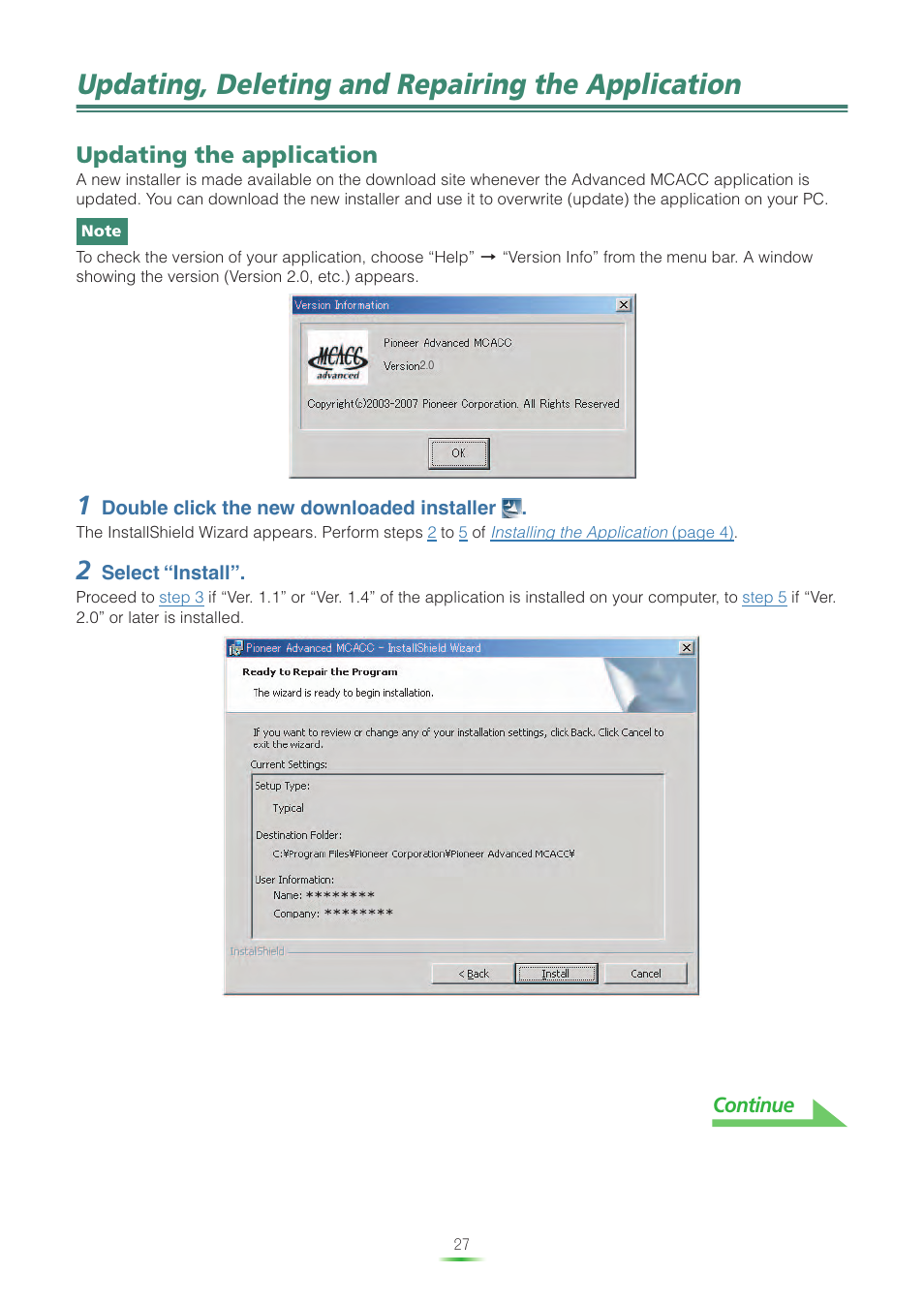 Please update the application. for details, see, Updating the application, Updating, deleting and repairing the application | Pioneer VSX-LX60 User Manual | Page 27 / 38