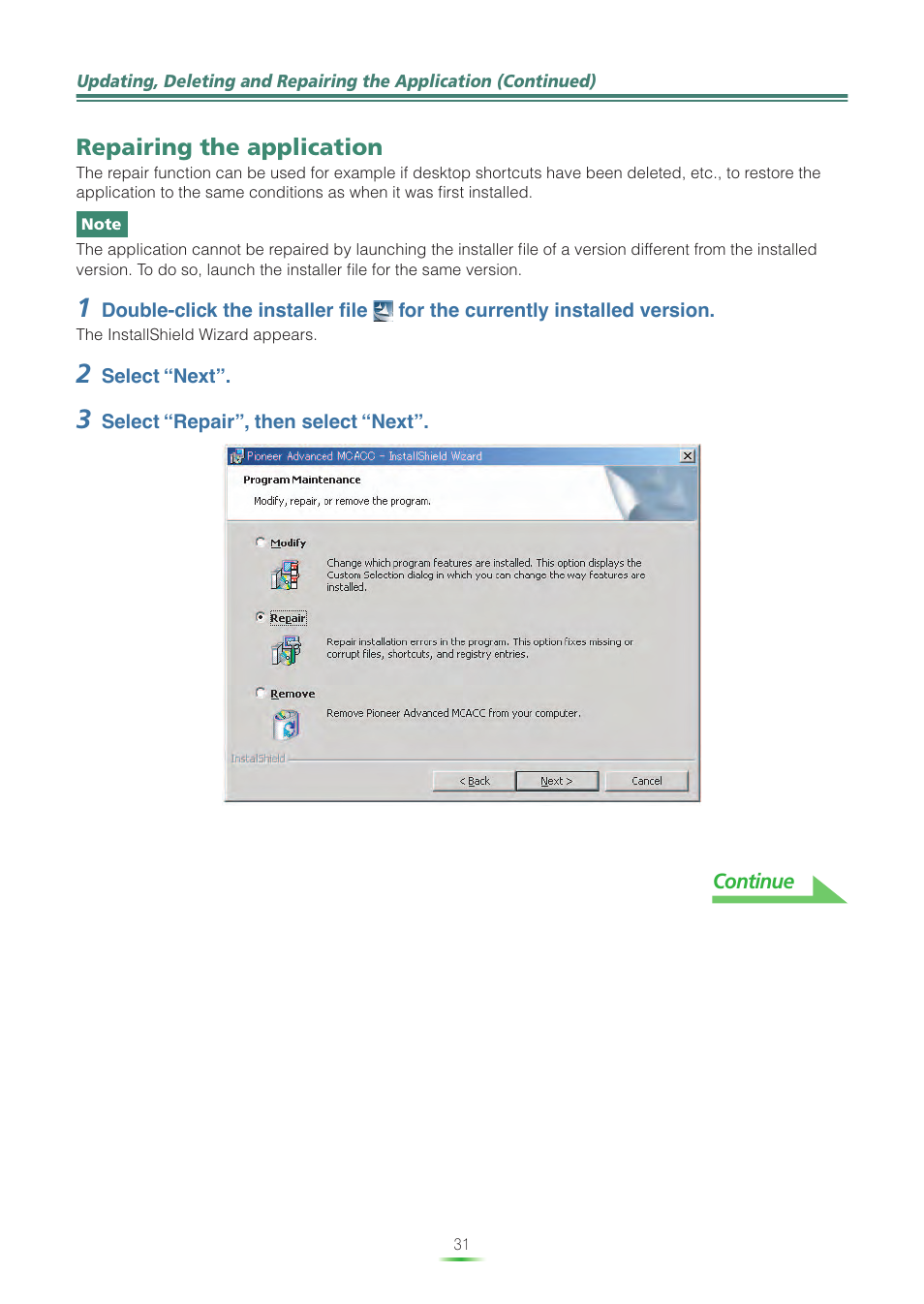 Repairing the application | Pioneer VSX-LX60 User Manual | Page 31 / 38