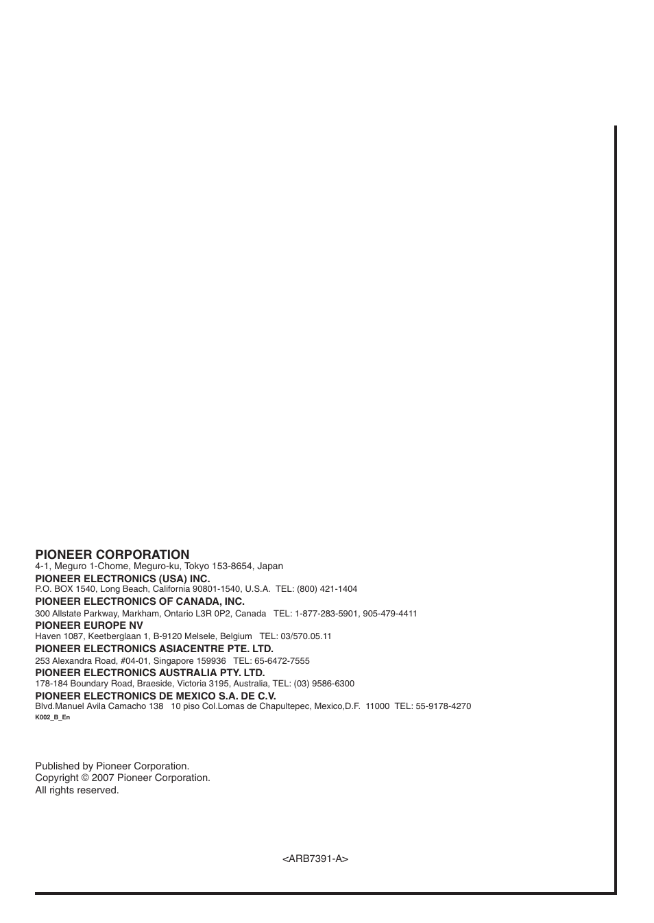 Pioneer corporation | Pioneer VSX-LX60 User Manual | Page 38 / 38