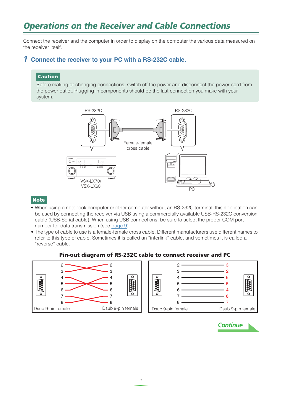 Operations on the receiver and cable connections, Continue | Pioneer VSX-LX60 User Manual | Page 7 / 38