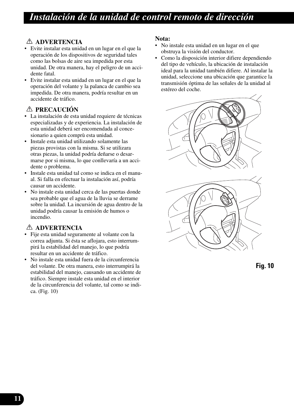 Instalación de la unidad de control, Remoto de dirección | Pioneer MEH-P9100R User Manual | Page 24 / 76