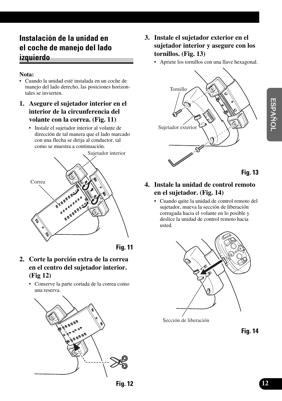 Instalación de la unidad en, El coche de manejo del lado izquierdo | Pioneer MEH-P9100R User Manual | Page 25 / 76