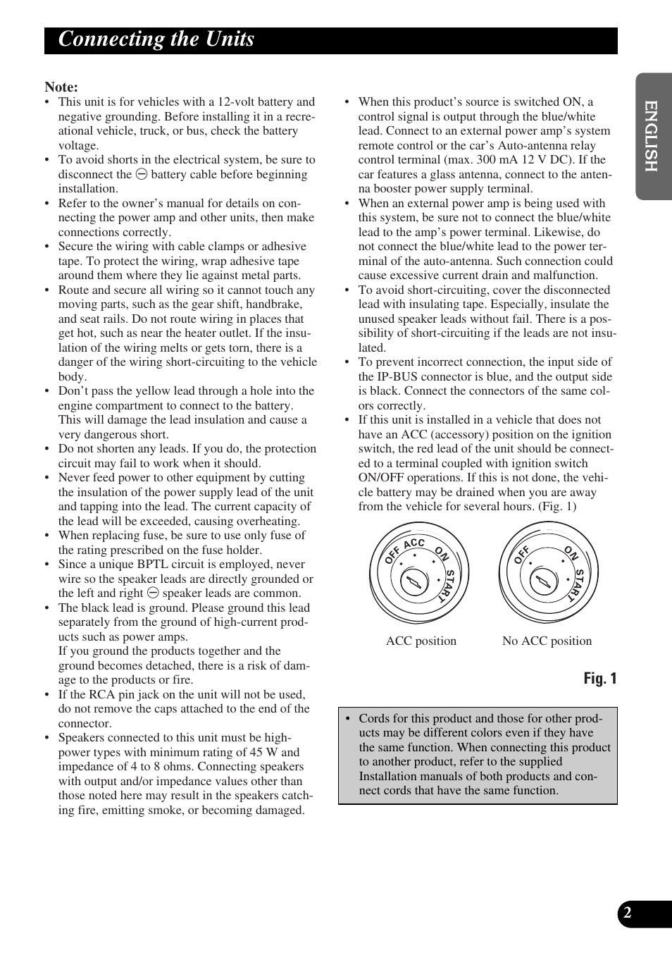 Connecting the units, Fig. 1 | Pioneer MEH-P9100R User Manual | Page 3 / 76
