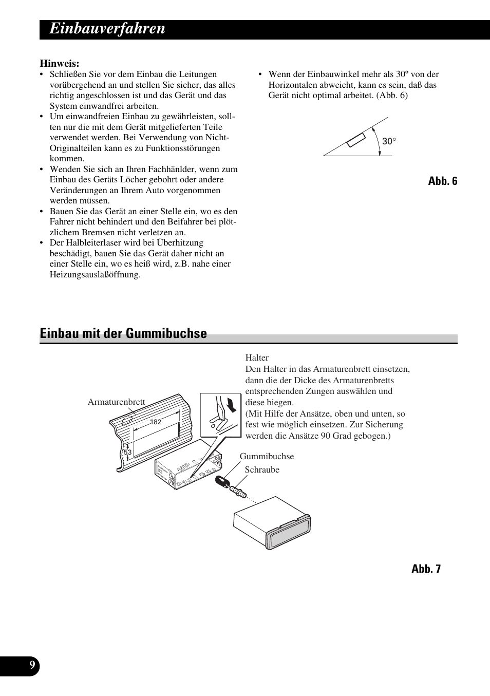 Einbauverfahren, Einbau mit der gummibuchse | Pioneer MEH-P9100R User Manual | Page 34 / 76