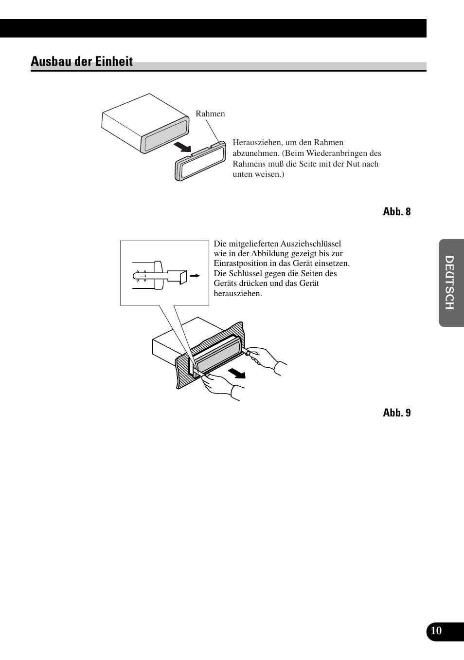 Ausbau der einheit | Pioneer MEH-P9100R User Manual | Page 35 / 76