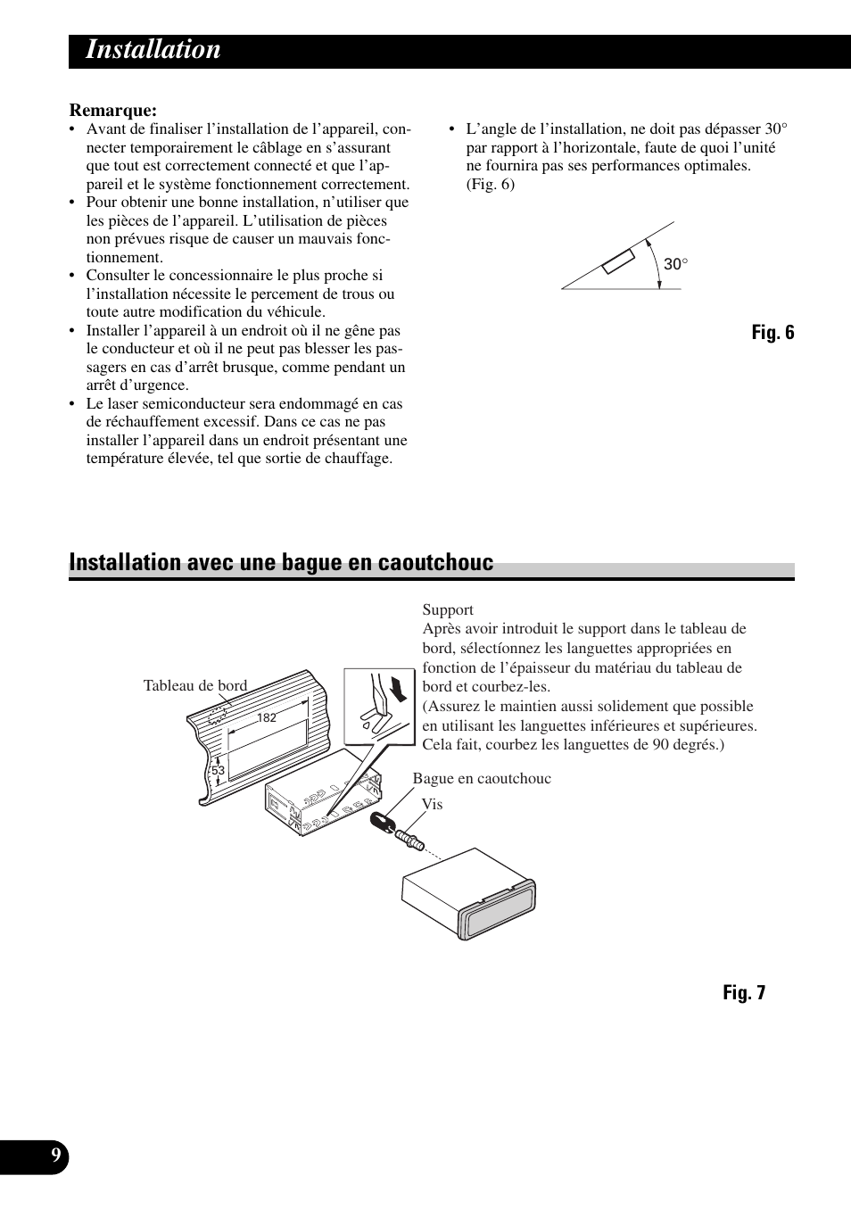 Installation, Installation avec une bague en, Caoutchouc | Installation avec une bague en caoutchouc | Pioneer MEH-P9100R User Manual | Page 46 / 76