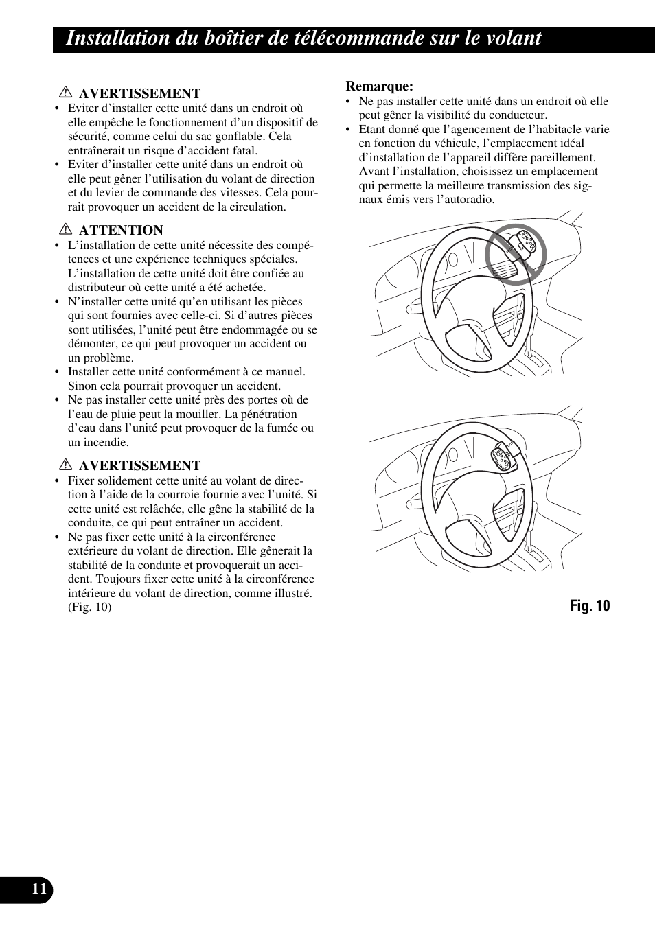 Installation du boîtier de, Télécommande sur le volant | Pioneer MEH-P9100R User Manual | Page 48 / 76