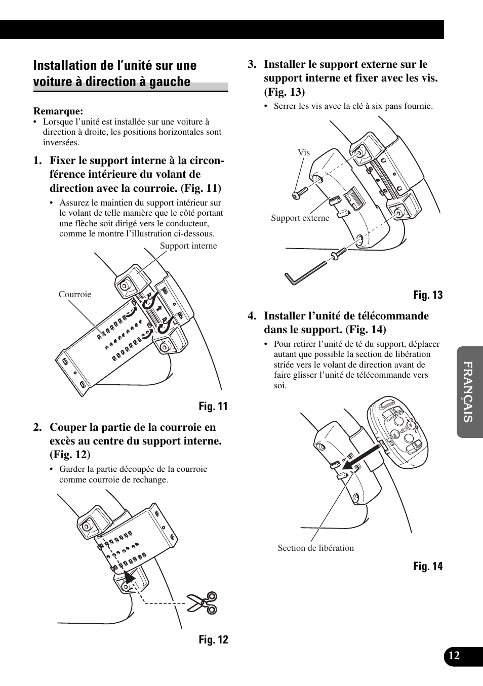 Installation de l’unité sur une voiture, À direction à gauche | Pioneer MEH-P9100R User Manual | Page 49 / 76