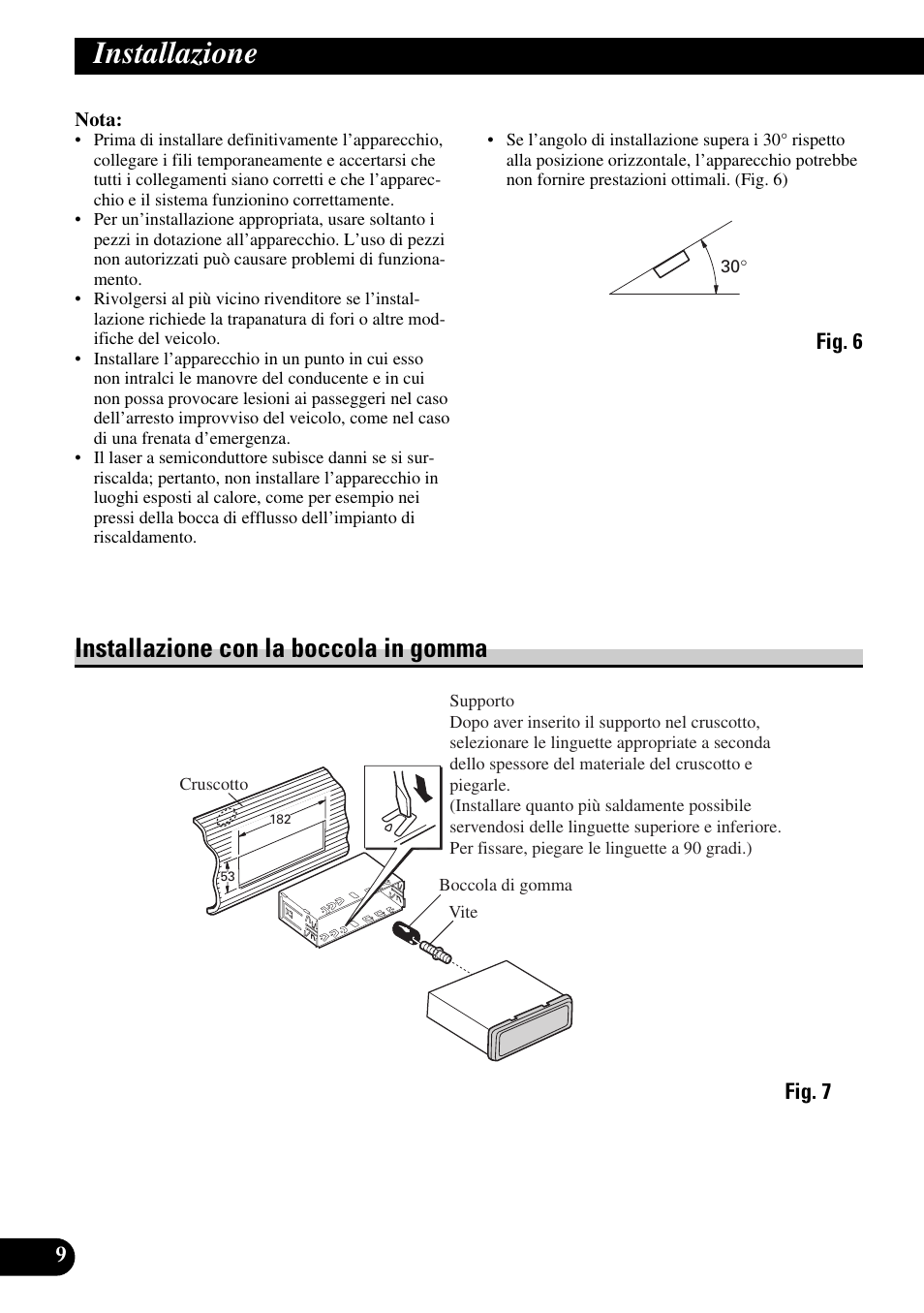 Installazione, Installazione con la boccola in gomma | Pioneer MEH-P9100R User Manual | Page 58 / 76