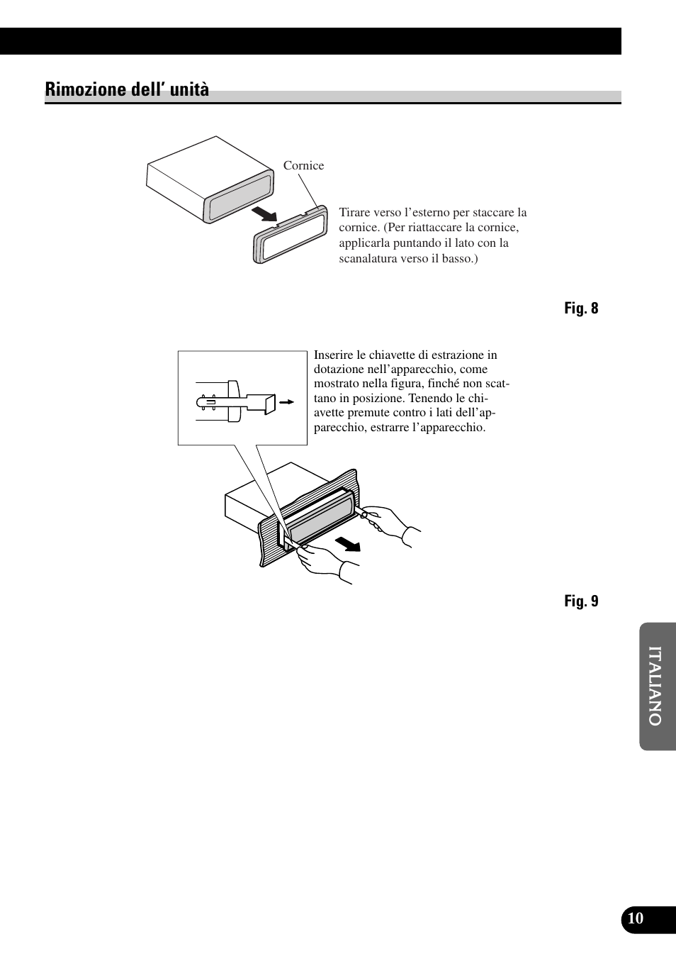 Rimozione dell’unità, Rimozione dell’ unità | Pioneer MEH-P9100R User Manual | Page 59 / 76