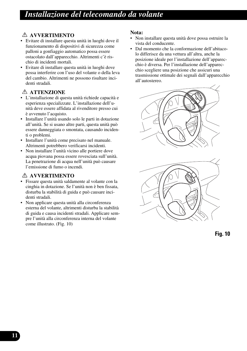 Installazione del, Telecomando da volante, Installazione del telecomando da volante | Pioneer MEH-P9100R User Manual | Page 60 / 76