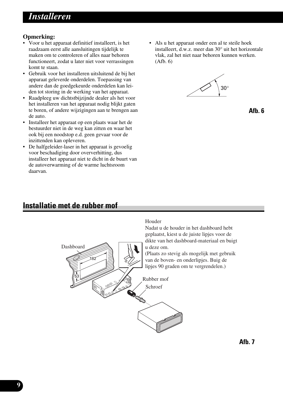 Installeren, Installatie met de rubber mof | Pioneer MEH-P9100R User Manual | Page 70 / 76