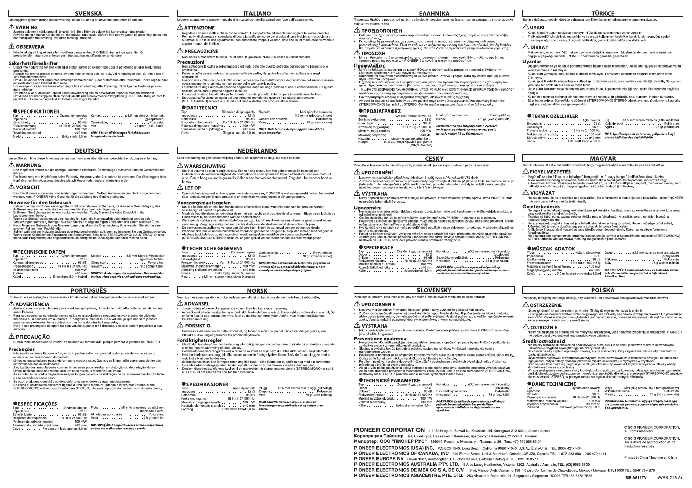 Pioneer SE-A611TV User Manual | Page 2 / 2
