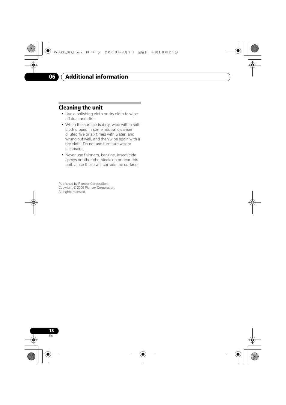 Cleaning the unit, Additional information 06 | Pioneer XW-NAS3 User Manual | Page 18 / 56
