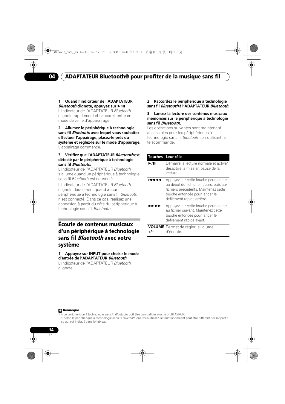 Bluetooth, Avec votre système | Pioneer XW-NAS3 User Manual | Page 32 / 56