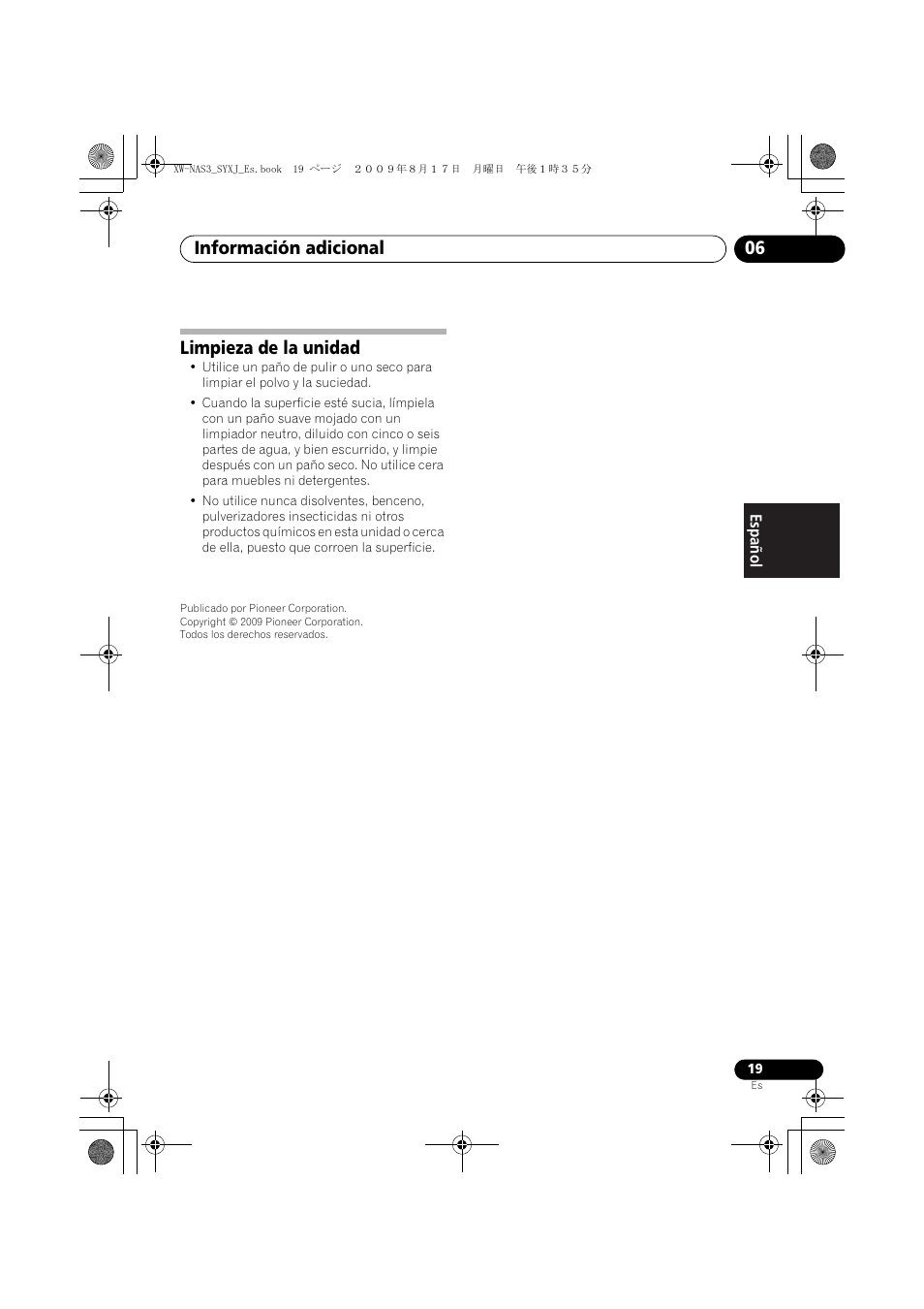 Limpieza de la unidad, Información adicional 06 | Pioneer XW-NAS3 User Manual | Page 55 / 56