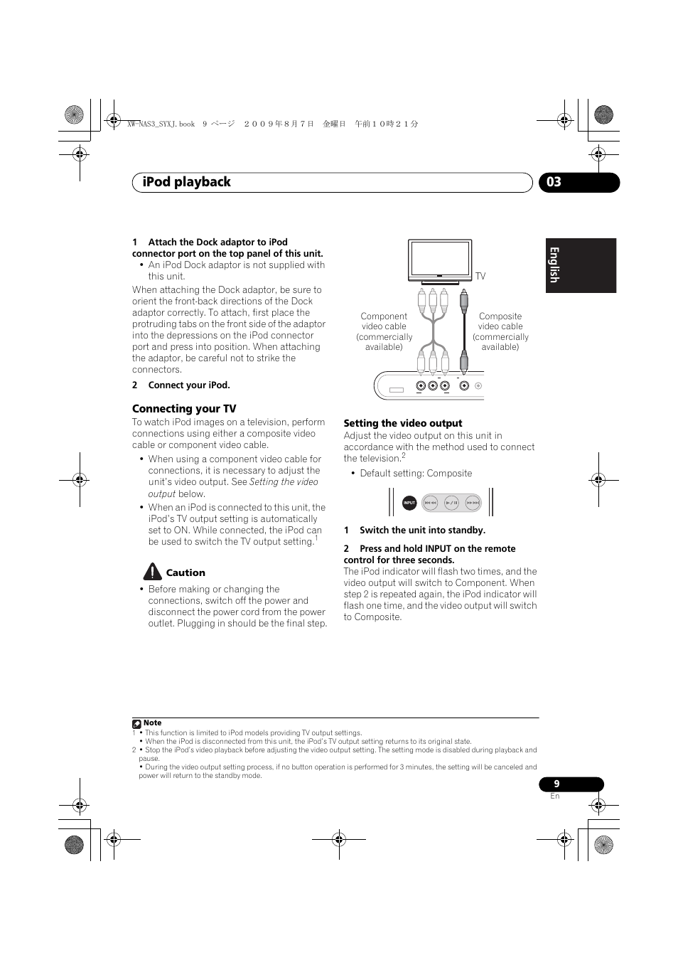 Connecting your tv, Ipod playback 03, English français español | Pioneer XW-NAS3 User Manual | Page 9 / 56
