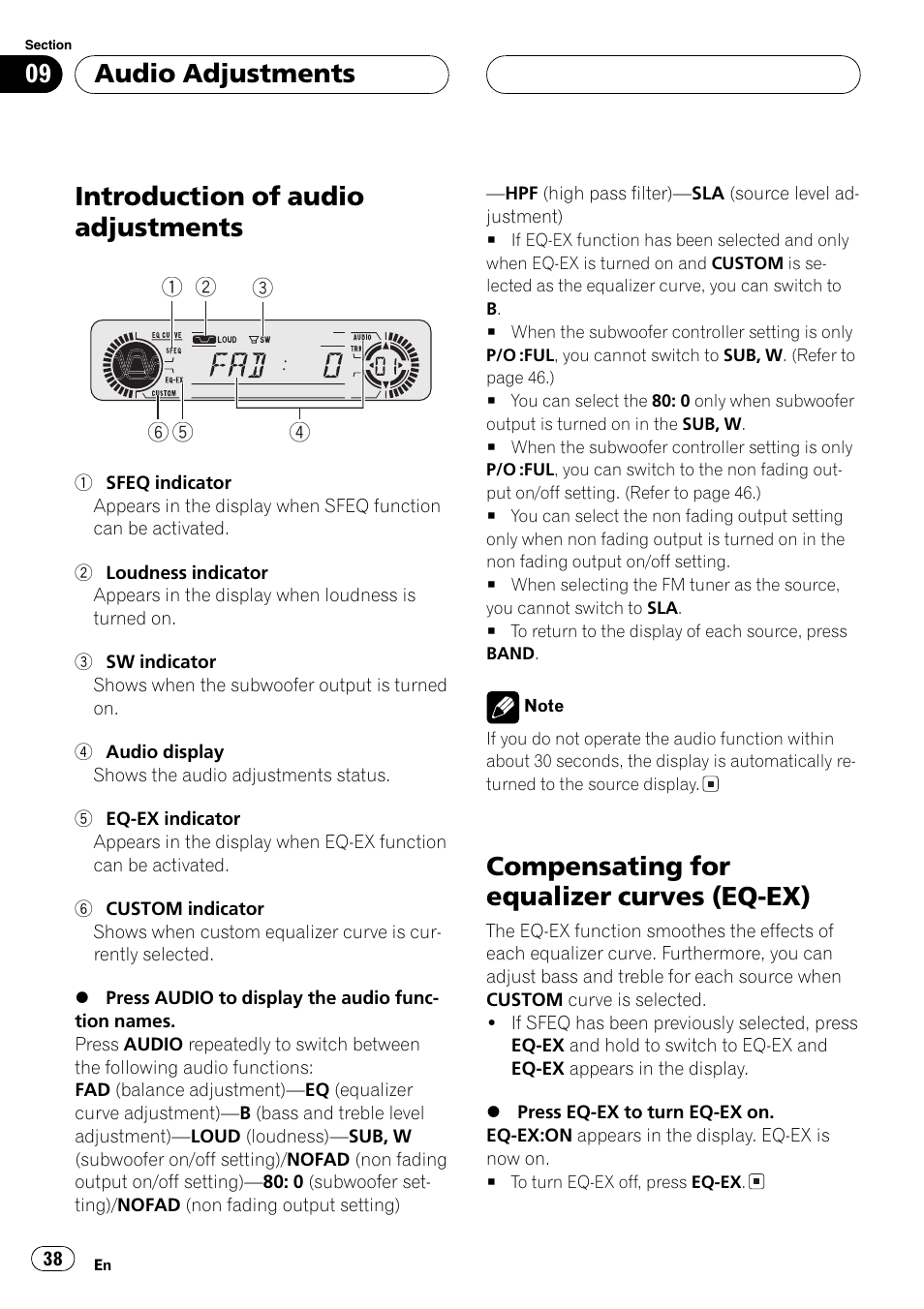 Ex) 38, Introduction of audio adjustments, Compensatingfor equalizer curves (eq-ex) | Audio adjustments | Pioneer DEH-P5630MP User Manual | Page 38 / 115