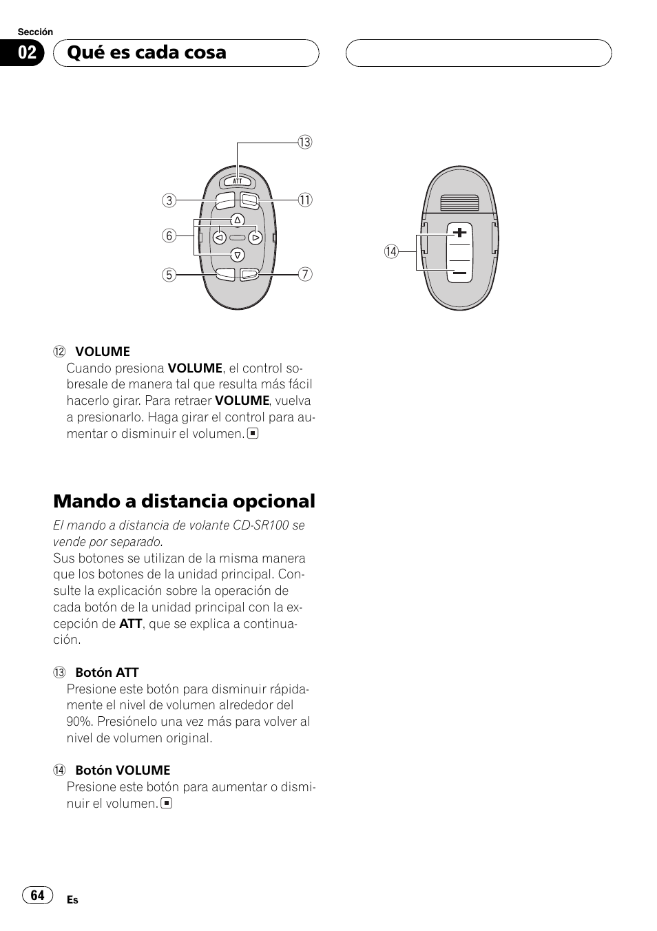 Mando a distancia opcional 64, Mando a distancia opcional, Qué es cada cosa | Pioneer DEH-P5630MP User Manual | Page 64 / 115