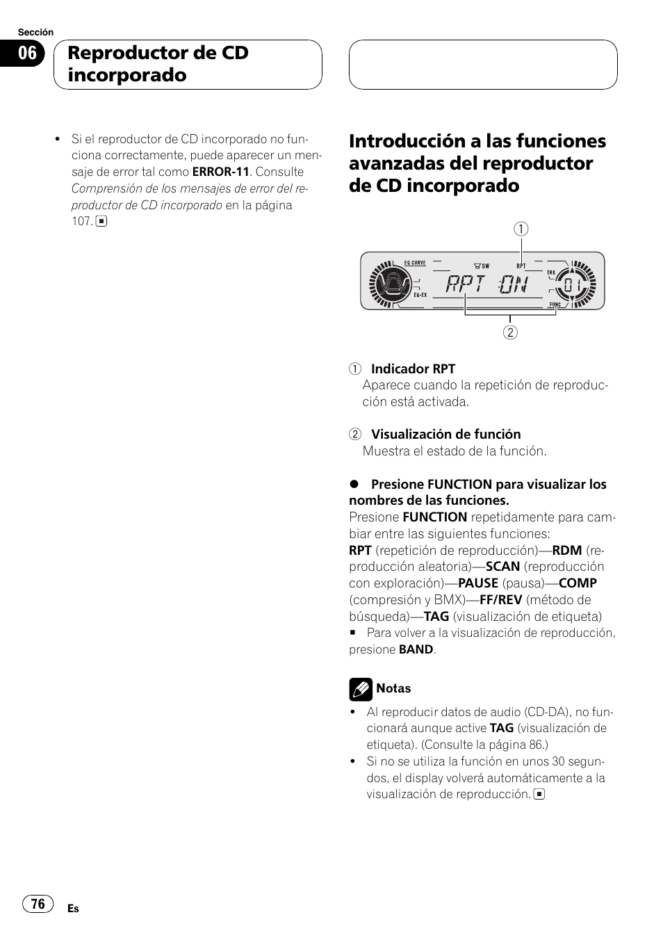 Introducción a las funciones avanzadas del, Reproductor de cd incorporado 76, Reproductor de cd incorporado | Pioneer DEH-P5630MP User Manual | Page 76 / 115