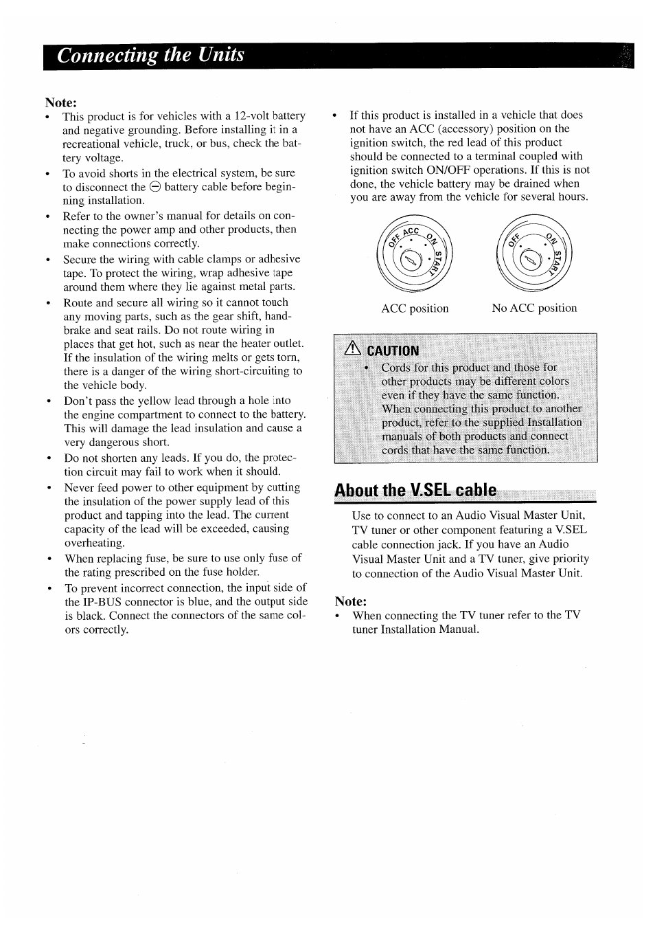 Note, About the v.sel cable, Connecting the units | Pioneer AVX-P7000CD User Manual | Page 13 / 24