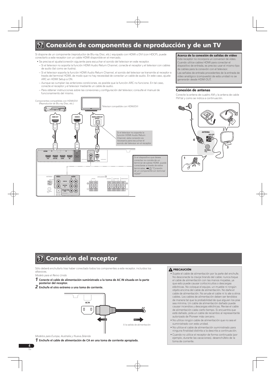 Conexión de antenas | Pioneer HTP-072 User Manual | Page 20 / 28