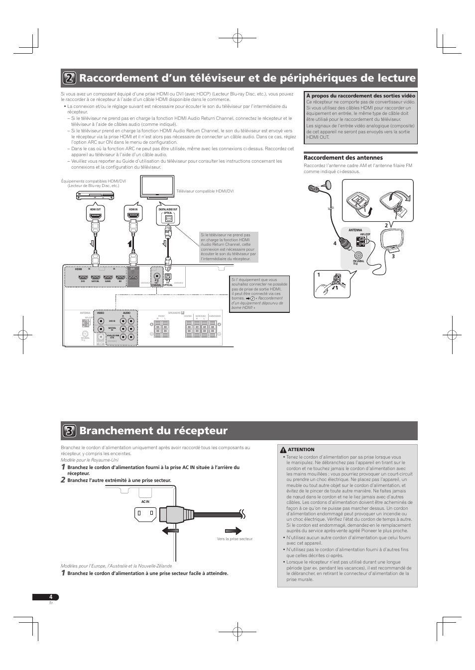 Raccordement des antennes | Pioneer HTP-072 User Manual | Page 8 / 28