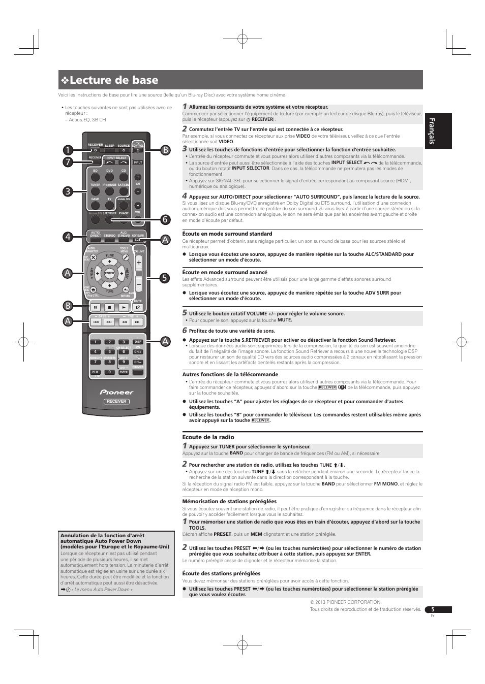 Lecture de base | Pioneer HTP-072 User Manual | Page 9 / 28