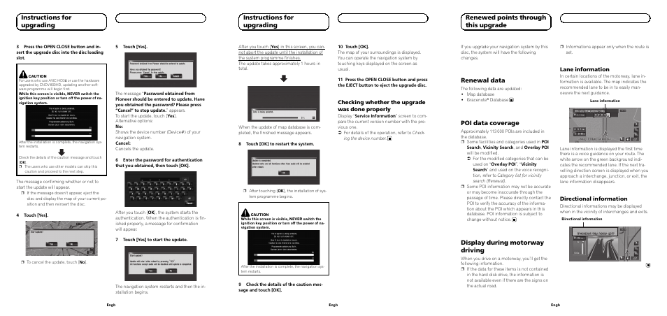 Instructions for upgrading, Renewal data, Poi data coverage | Display during motorway driving, Renewed points through this upgrade | Pioneer CNDV-1100HD User Manual | Page 5 / 6