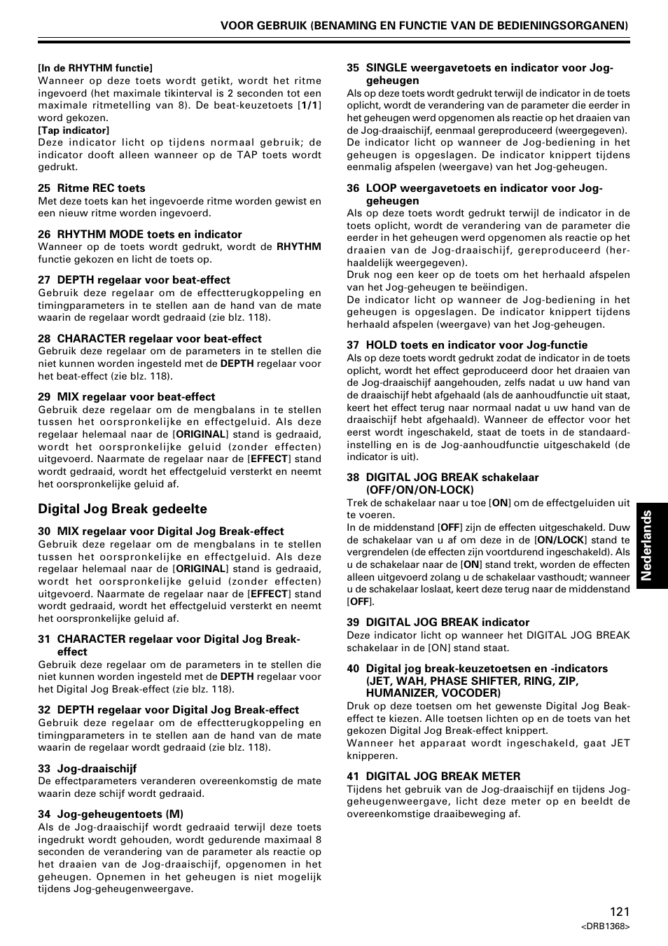 Nederlands, Digital jog break gedeelte | Pioneer EFX-1000 User Manual | Page 121 / 159