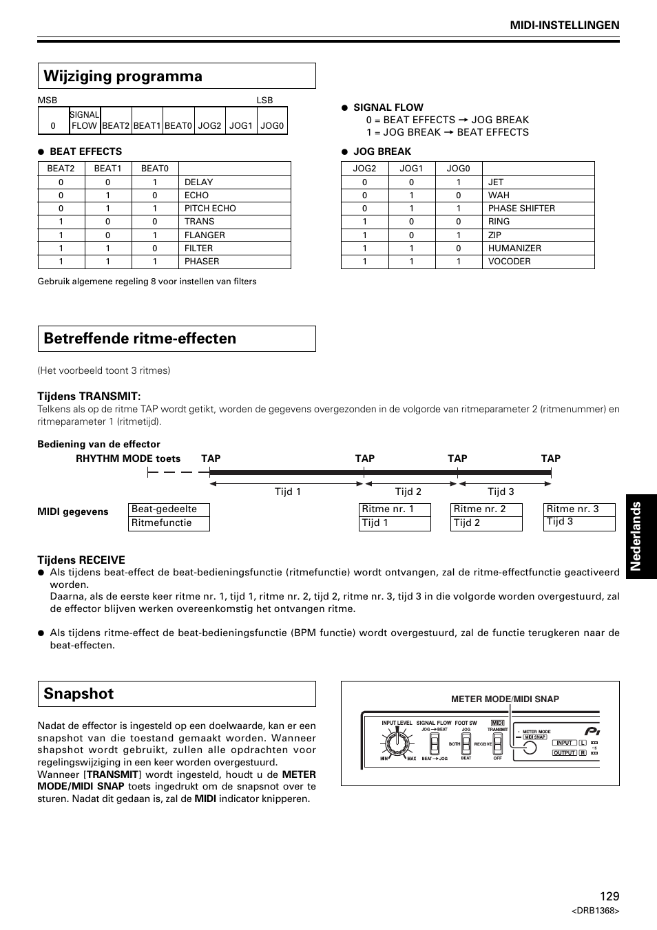 Betreffende ritme-effecten, Wijziging programma, Snapshot | Nederlands | Pioneer EFX-1000 User Manual | Page 129 / 159