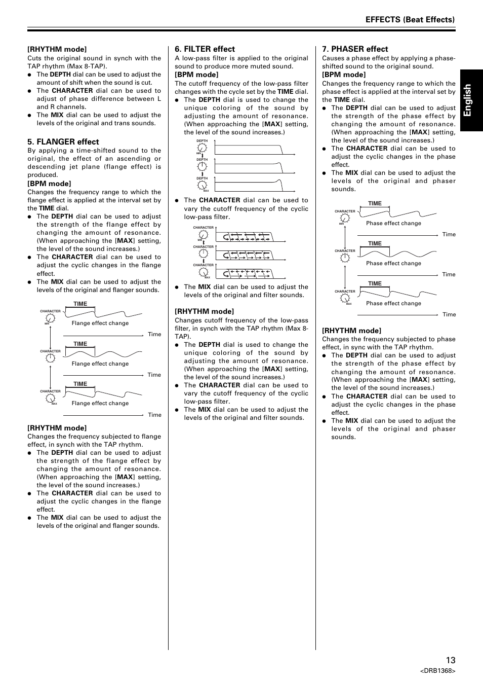 English, Effects (beat effects), Filter effect | Phaser effect, Flanger effect | Pioneer EFX-1000 User Manual | Page 13 / 159