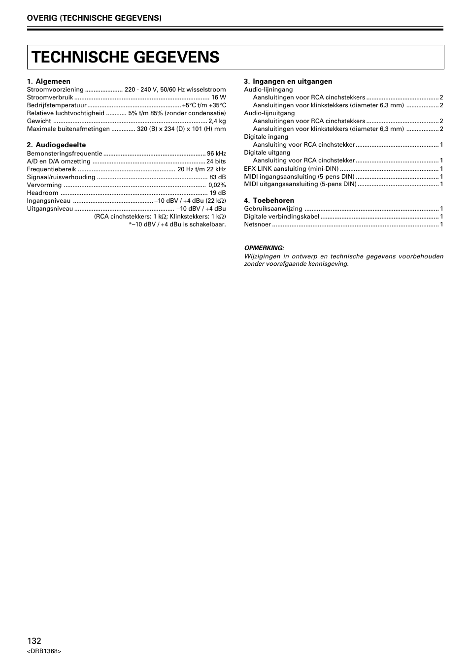 Technische gegevens | Pioneer EFX-1000 User Manual | Page 132 / 159