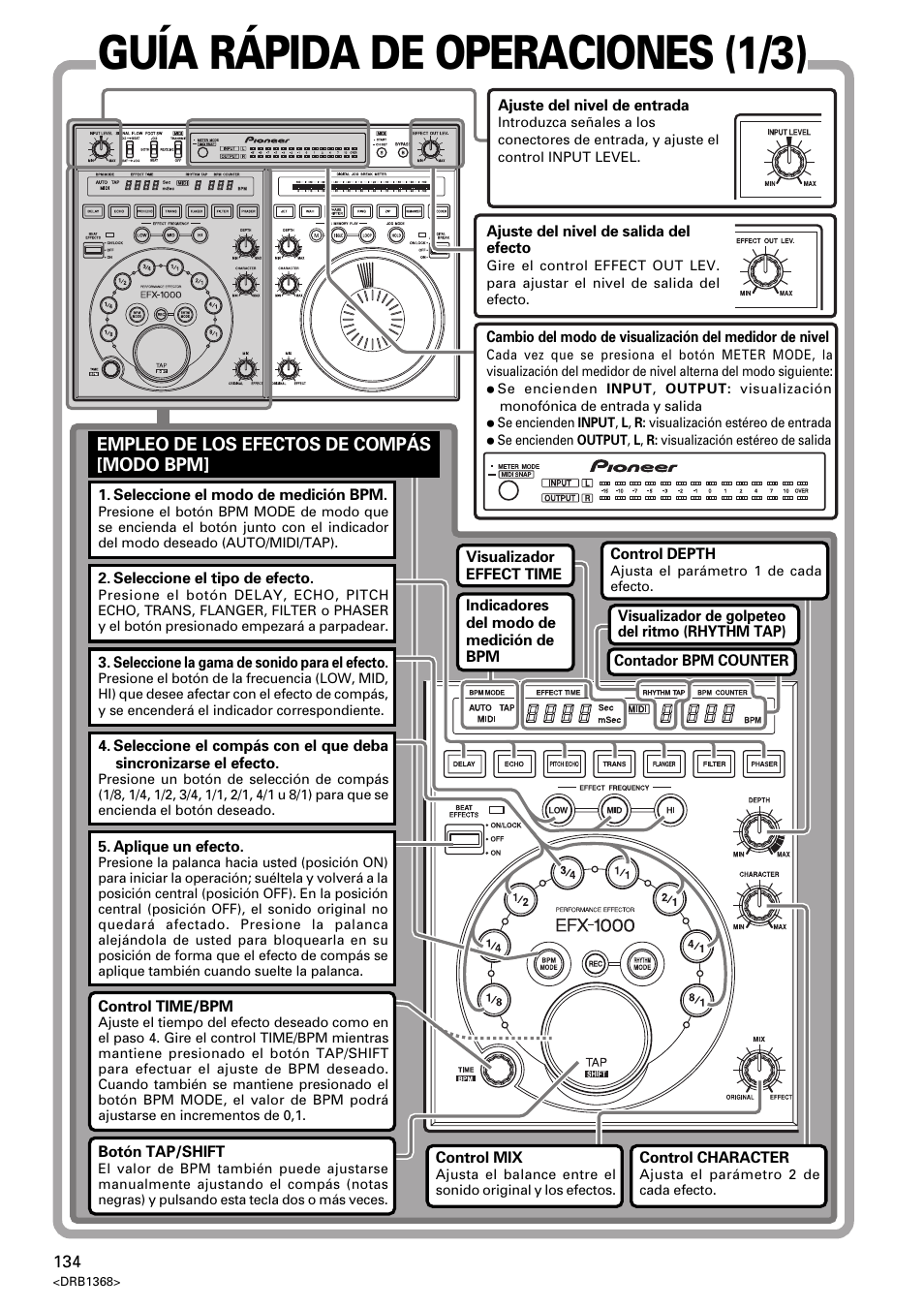 Empleo de los efectos de compás [modo bpm, Guía rápida de operaciones (1/3) | Pioneer EFX-1000 User Manual | Page 134 / 159
