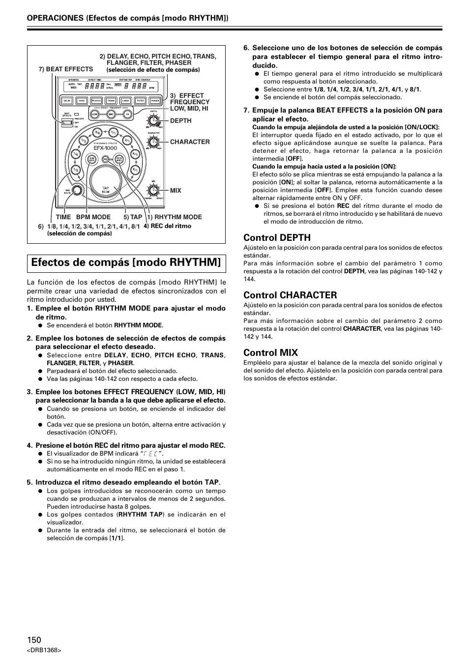 Efectos de compás [modo rhythm, Control depth, Control character | Control mix | Pioneer EFX-1000 User Manual | Page 150 / 159