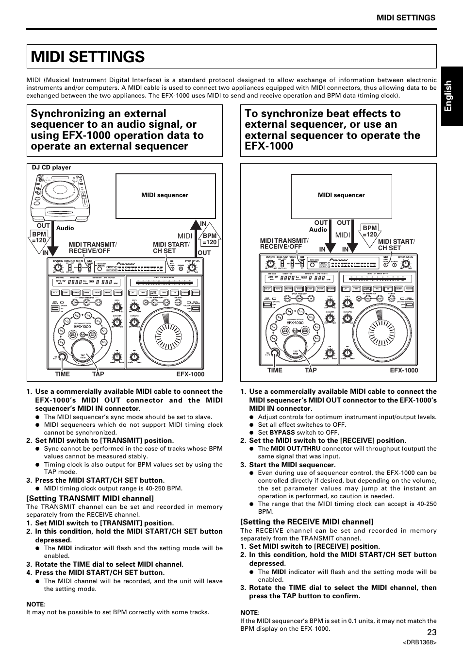 Midi settings, English | Pioneer EFX-1000 User Manual | Page 23 / 159