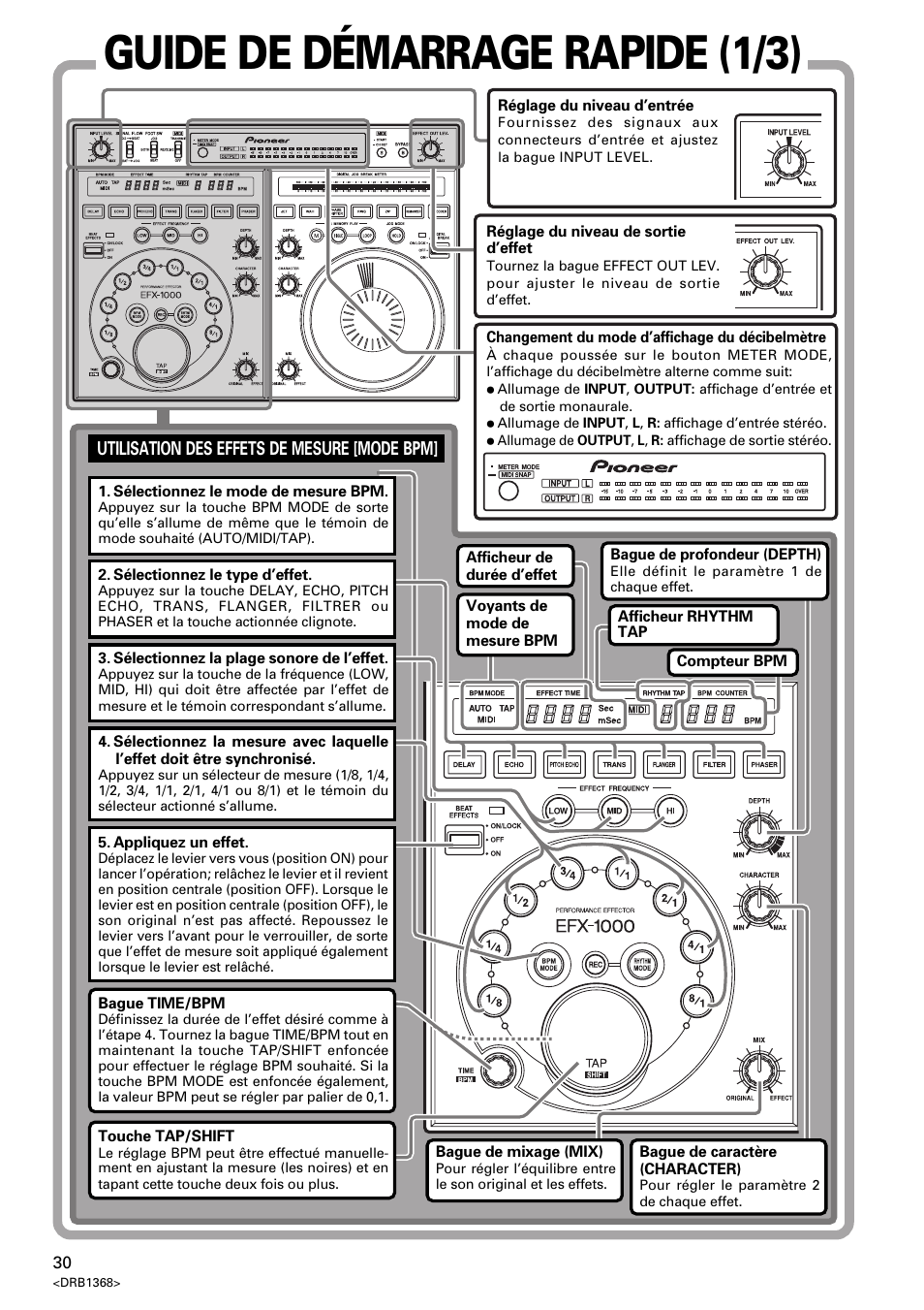 Utilisation des effets de mesure [mode bpm, Guide de démarrage rapide (1/3) | Pioneer EFX-1000 User Manual | Page 30 / 159