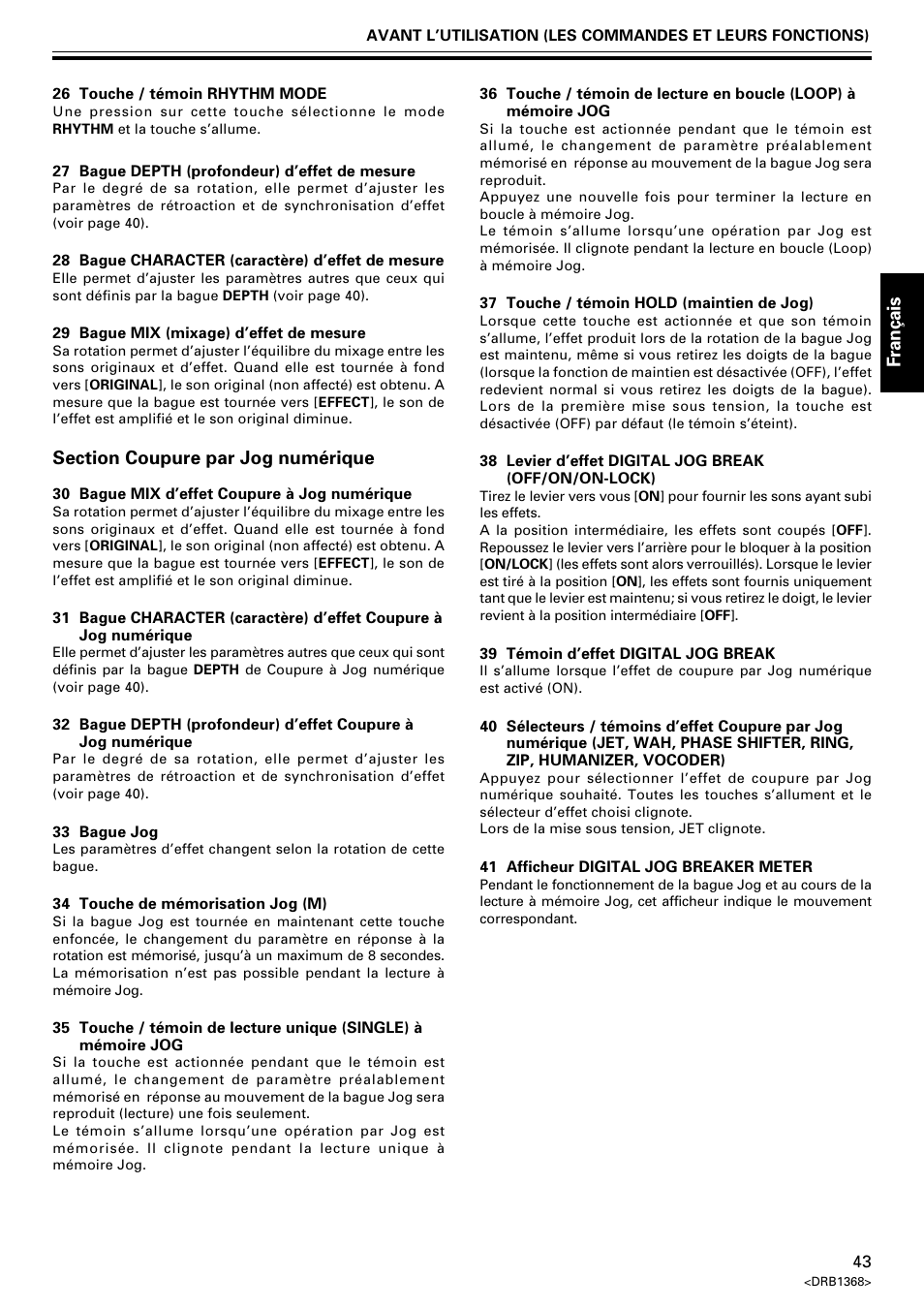 Fran ç ais | Pioneer EFX-1000 User Manual | Page 43 / 159