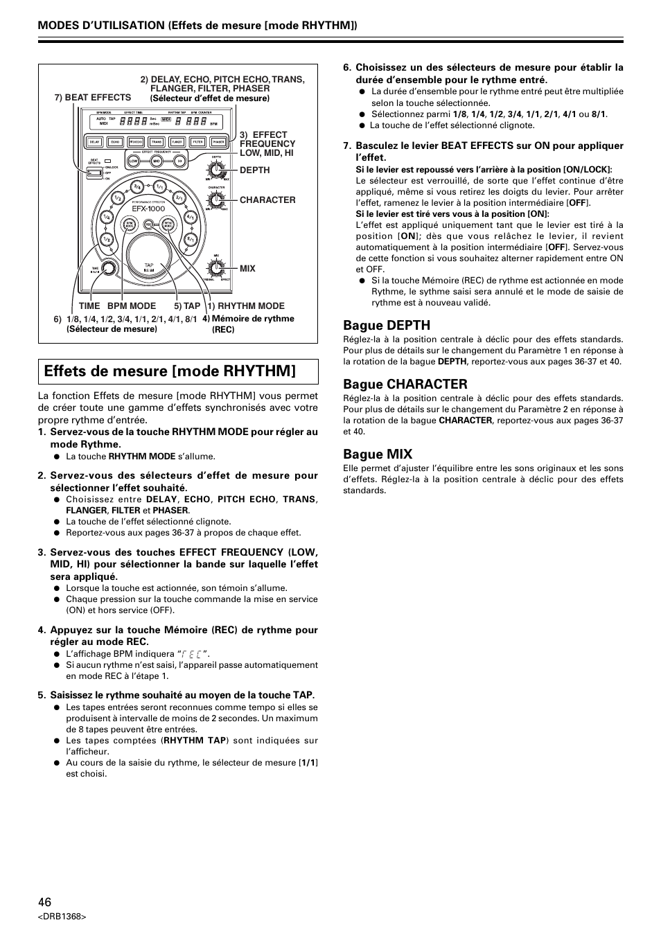 Effets de mesure [mode rhythm, Bague depth, Bague character | Bague mix | Pioneer EFX-1000 User Manual | Page 46 / 159