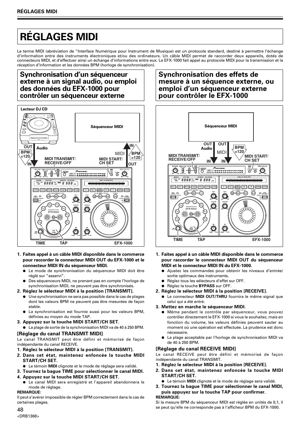 Réglages midi | Pioneer EFX-1000 User Manual | Page 48 / 159