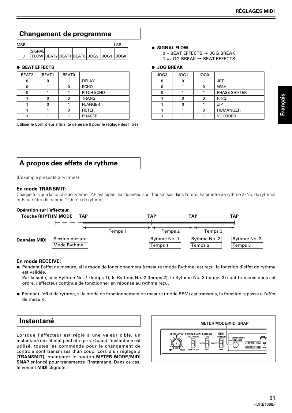 Changement de programme, A propos des effets de rythme, Instantané | Fran ç ais | Pioneer EFX-1000 User Manual | Page 51 / 159