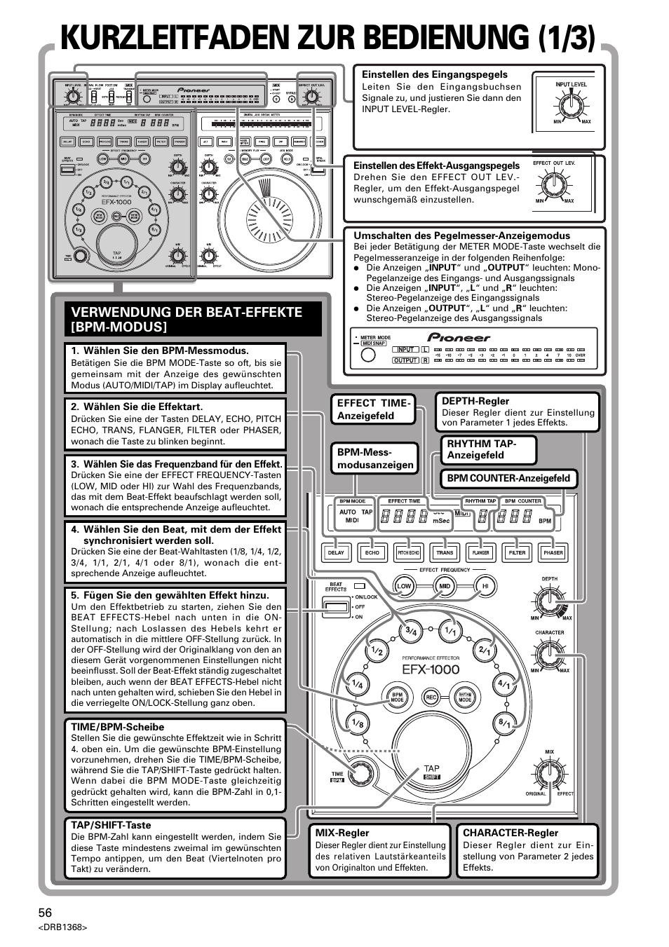 Verwendung der beat-effekte [bpm-modus, Kurzleitfaden zur bedienung (1/3) | Pioneer EFX-1000 User Manual | Page 56 / 159