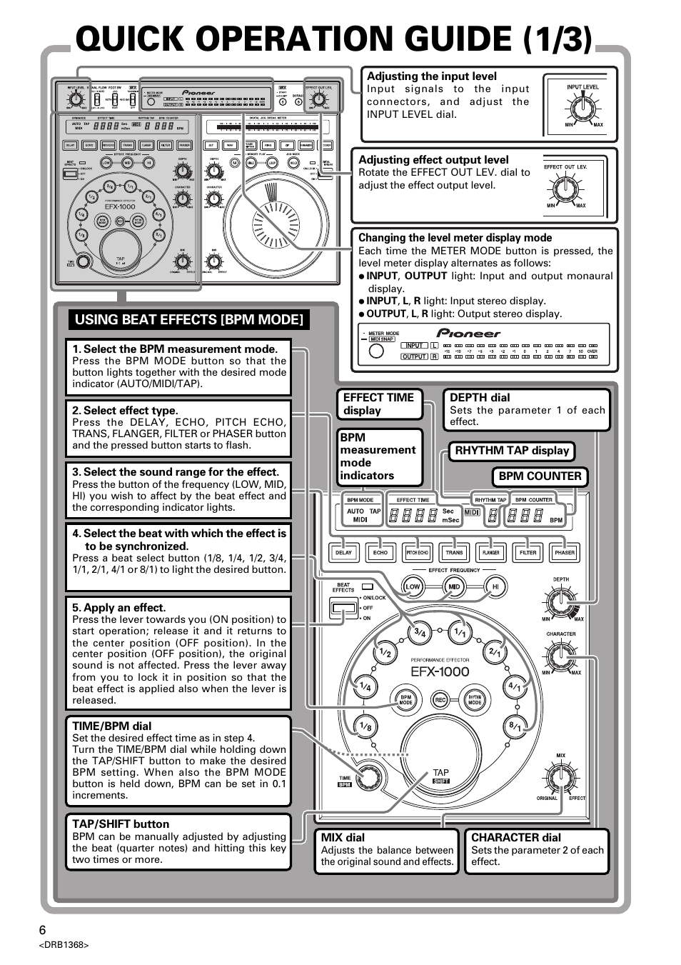 Using beat effects [bpm mode, Quick operation guide (1/3) | Pioneer EFX-1000 User Manual | Page 6 / 159