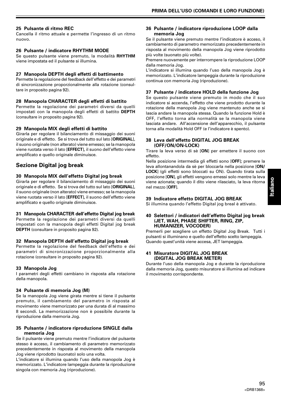 Italiano, Sezione digital jog break | Pioneer EFX-1000 User Manual | Page 95 / 159